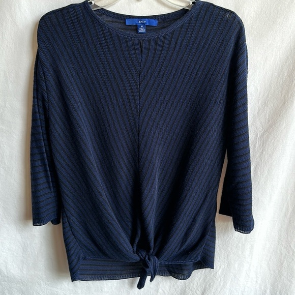 Apt. 9 navy and black lightweight front-tie bell sleeve sweater, size M - Picture 1 of 8